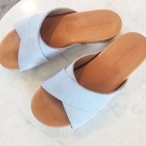 Donna Toscana Italian Suede Slip-on Sandal Wooden Platform Clogs Studs Blue sz 8